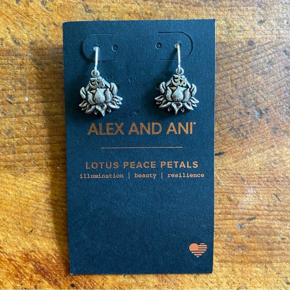 Alex and Ani Lotus Peace Petals Silver Pewter Color Earrings - Picture 5 of 10